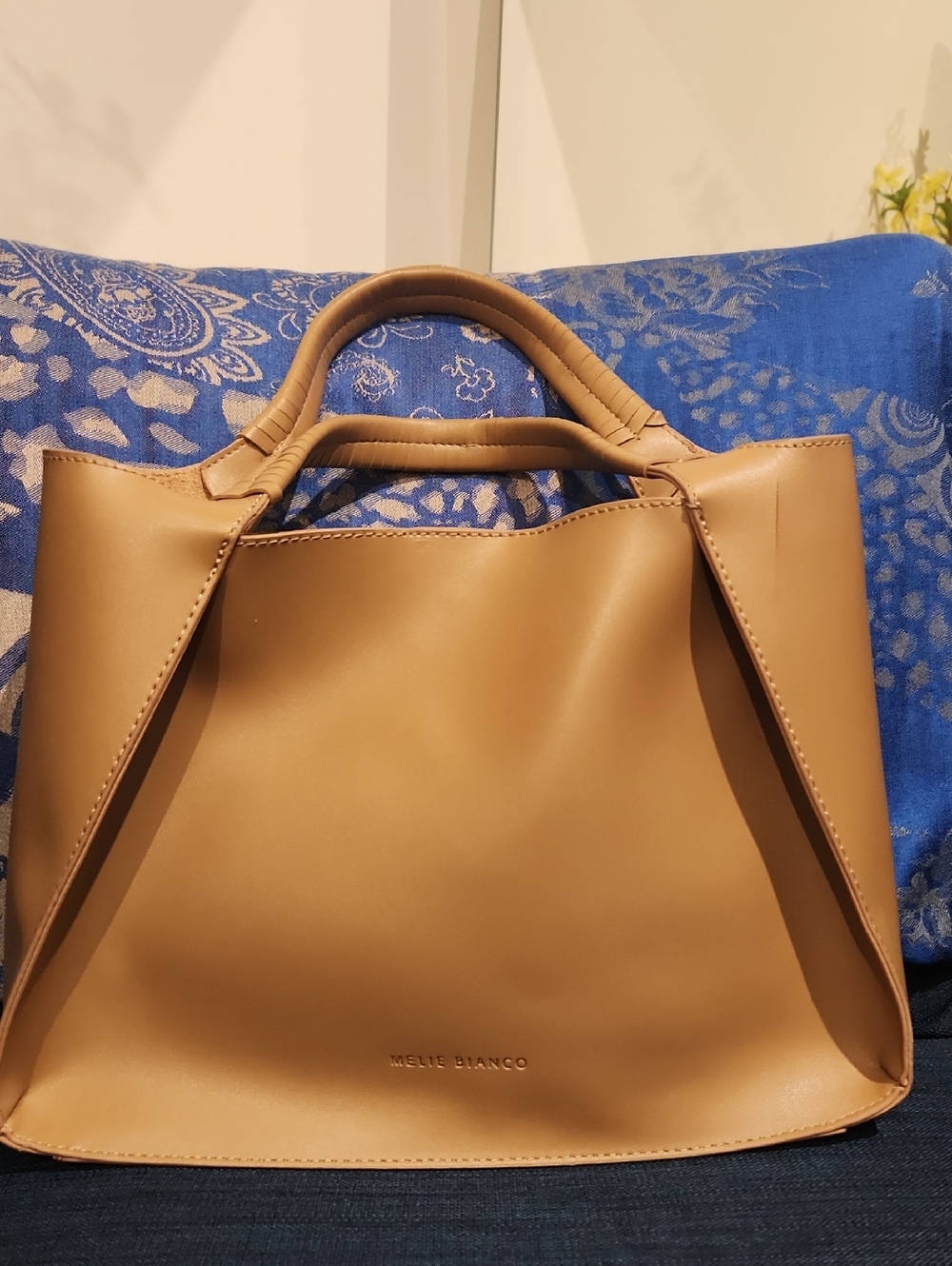 Melie Bianco Camel Structured Double-Handle Tote